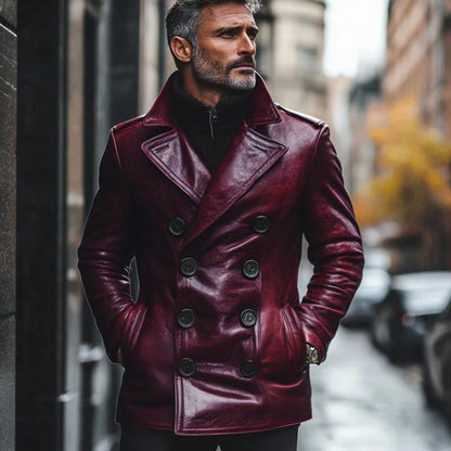 Manteau en cuir élégant pour hommes avec coupe slim et double poitrine par Le Marais Paris