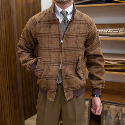 Vestaire Élégant - Manteau à Carreaux Col Montant Coupe Slim