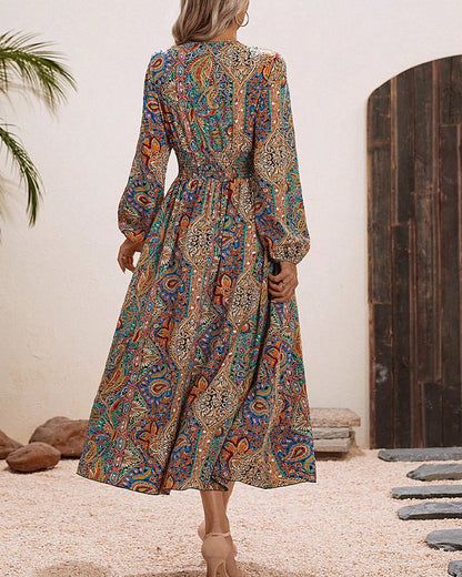 Luxe Cachemire - Robe Longue Élégante à Motif Coloré