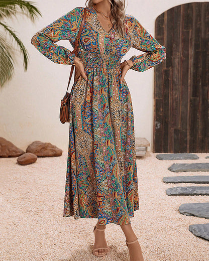 Luxe Cachemire - Robe Longue Élégante à Motif Coloré