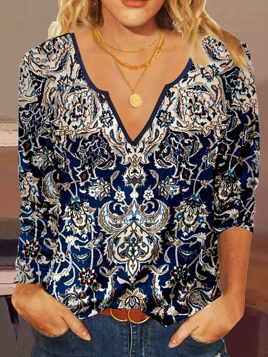 Tunisienne Élégance - Robe longue à motifs arabes et col rond à manches longues