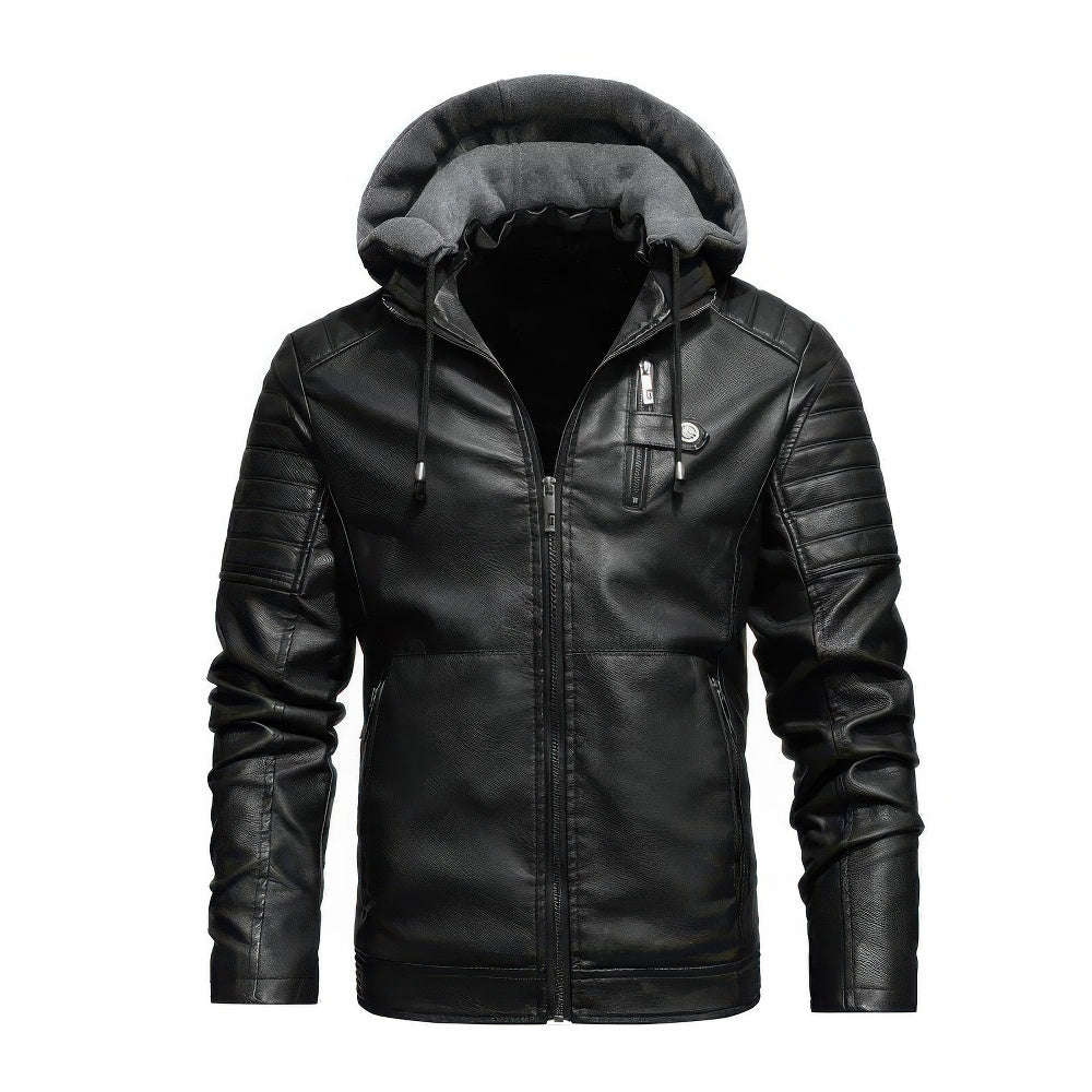 Manteau d'hiver en cuir pour homme avec capuche signé Liora