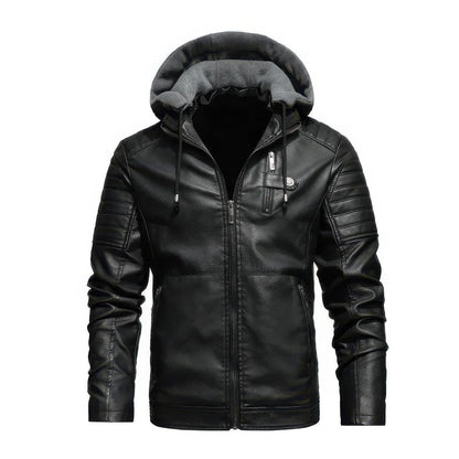 Manteau d'hiver en cuir pour homme avec capuche signé Liora