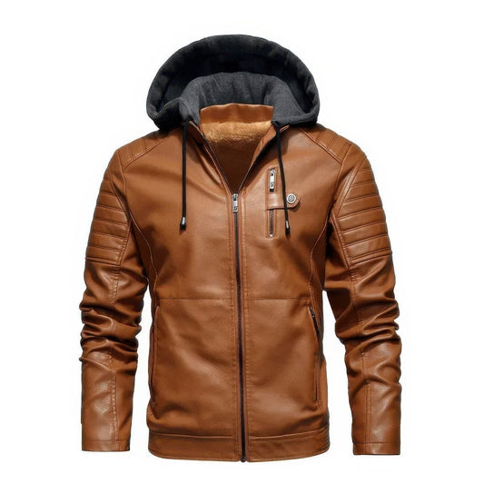 Manteau d'hiver en cuir pour homme avec capuche signé Liora