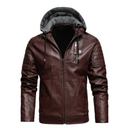 Manteau d'hiver en cuir pour homme avec capuche signé Liora