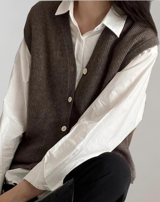 LuxeTricot - Cardigan en maille raffinée avec détail boutonné