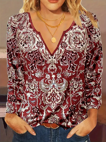 Tunisienne Élégance - Robe longue à motifs arabes et col rond à manches longues