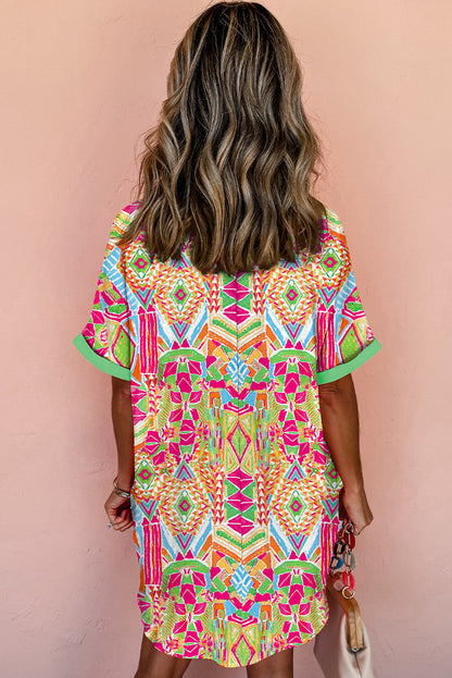 Luxe Élégance - Robe à manches courtes avec motif géométrique sophistiqué