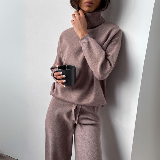 Ensemble Élégance - Ensemble Pull à Col Montant et Pantalon Long en Tricot Doux