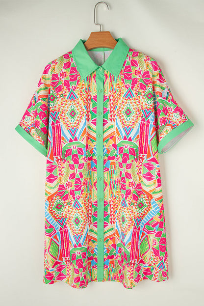 Luxe Élégance - Robe à manches courtes avec motif géométrique sophistiqué