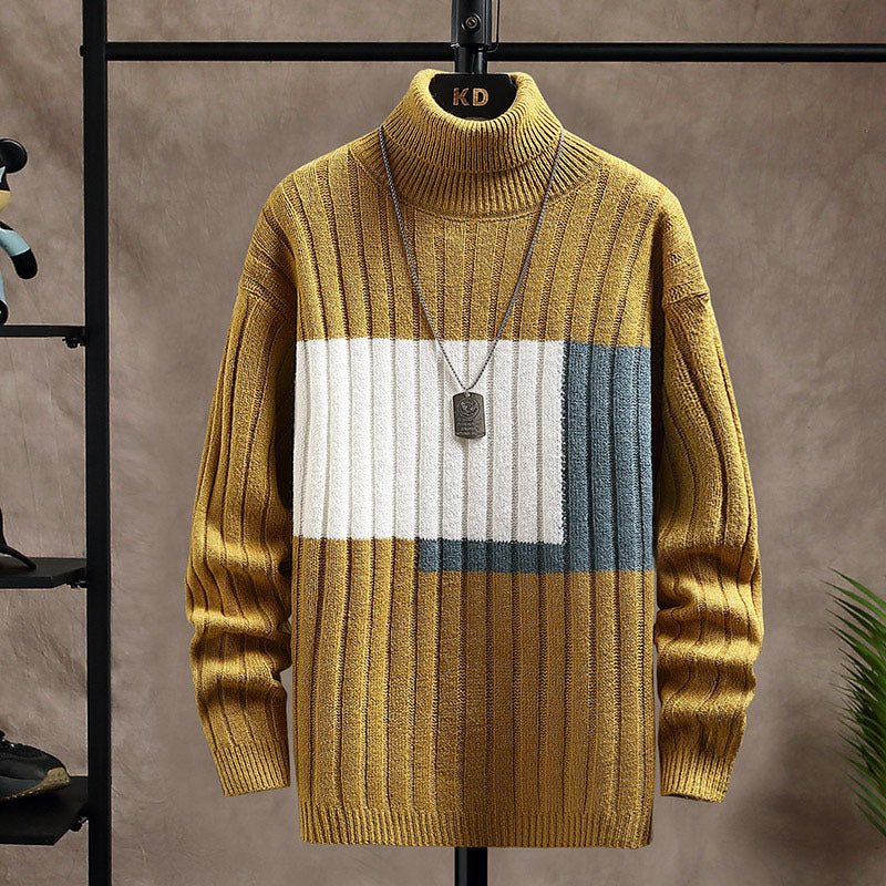 Lorian - Pull bicolore à col roulé côtelé pour homme