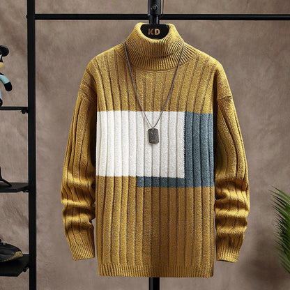 Lorian - Pull bicolore à col roulé côtelé pour homme