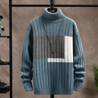 Lorian - Pull bicolore à col roulé côtelé pour homme