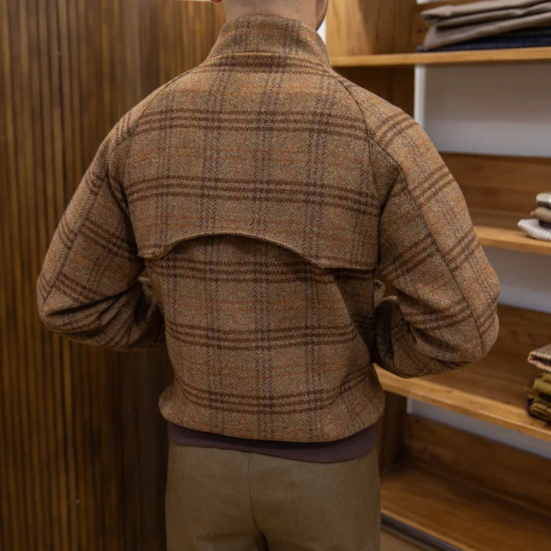 Vestaire Élégant - Manteau à Carreaux Col Montant Coupe Slim