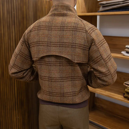 Vestaire Élégant - Manteau à Carreaux Col Montant Coupe Slim