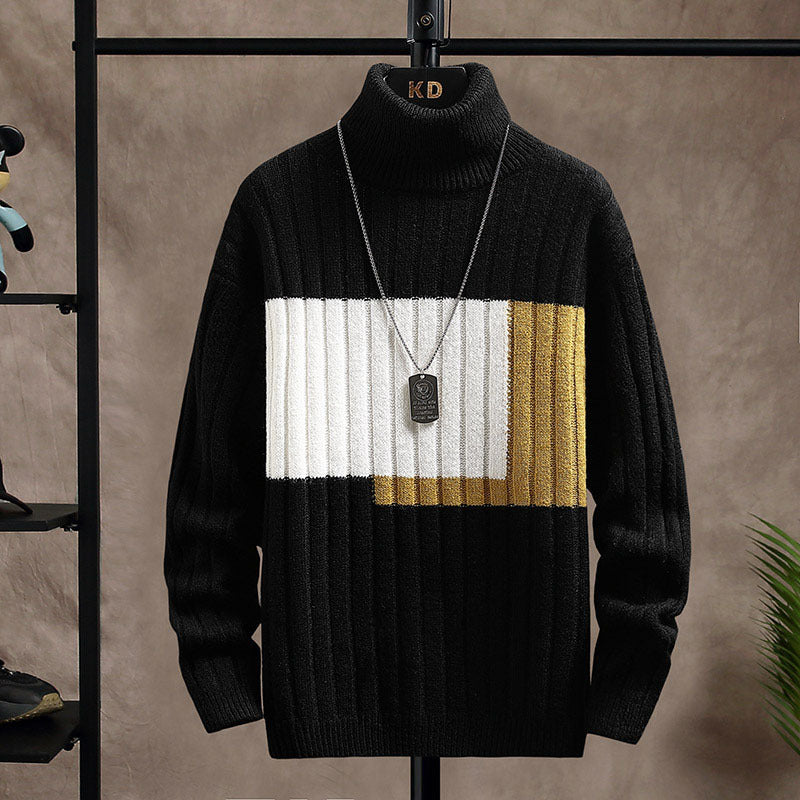 Lorian - Pull bicolore à col roulé côtelé pour homme