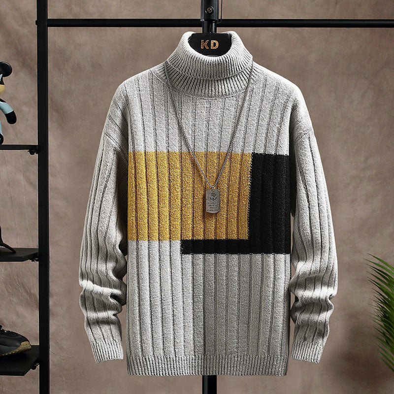 Lorian - Pull bicolore à col roulé côtelé pour homme