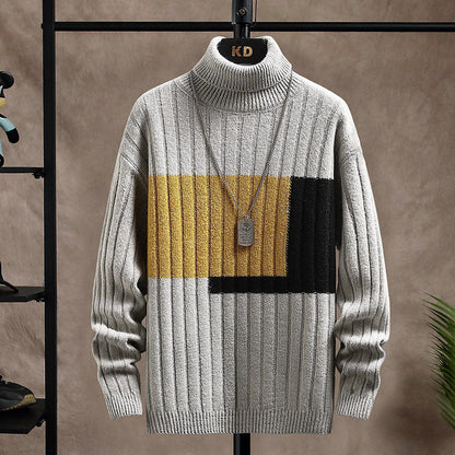 Lorian - Pull bicolore à col roulé côtelé pour homme