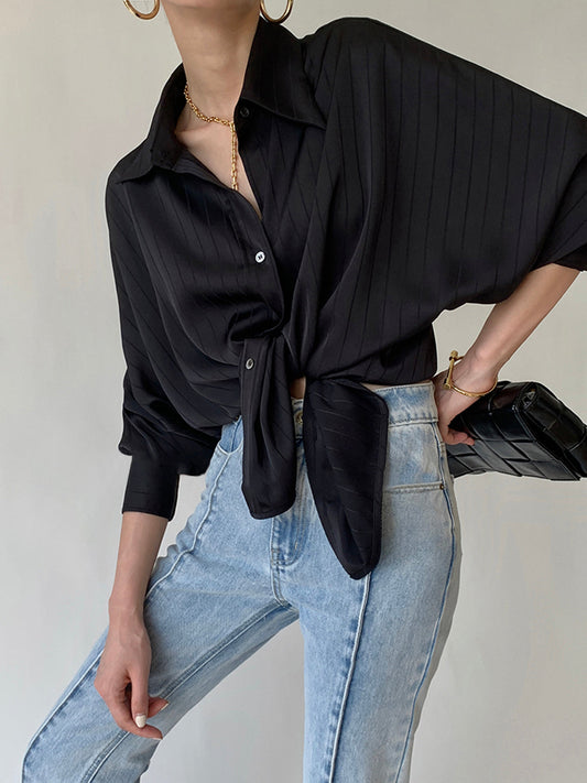 Eloise - Chemise élégante à col haut et boutons, coupe oversize