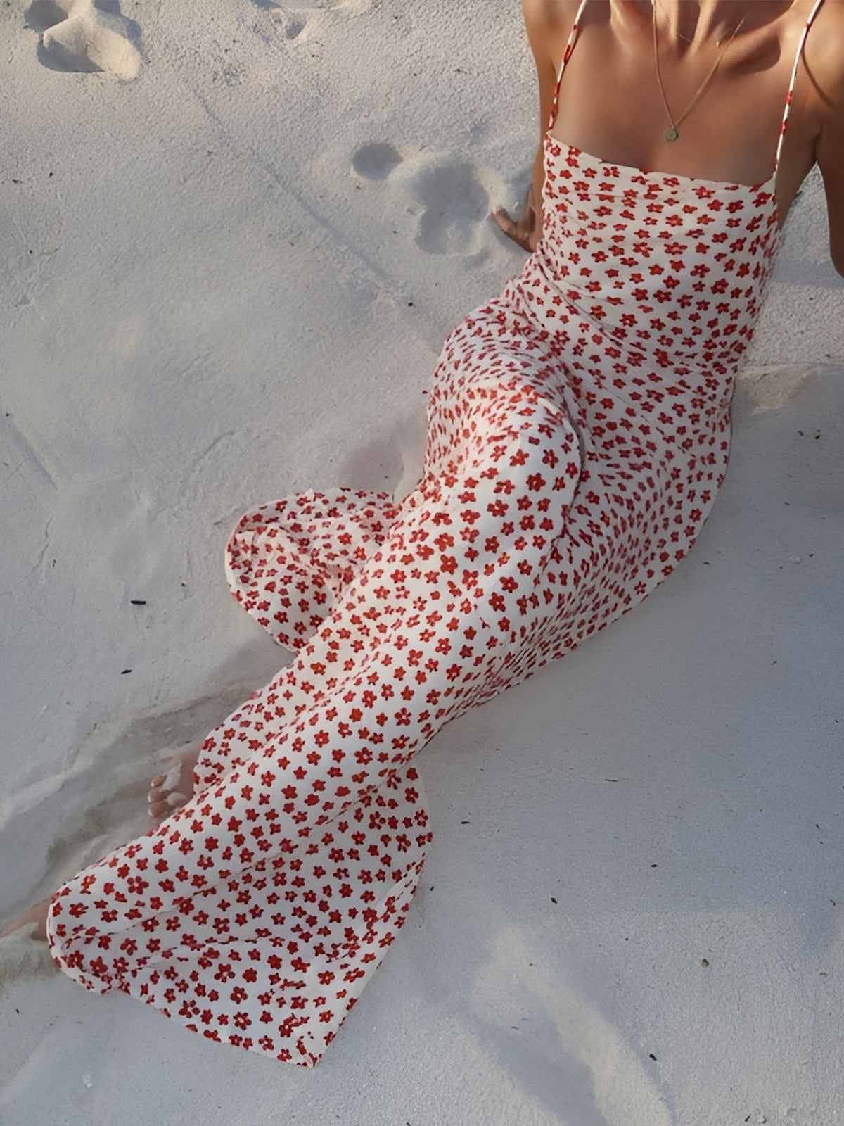 Valencia - Robe Maxi Fleurie à Bretelles Croisées et Fluide