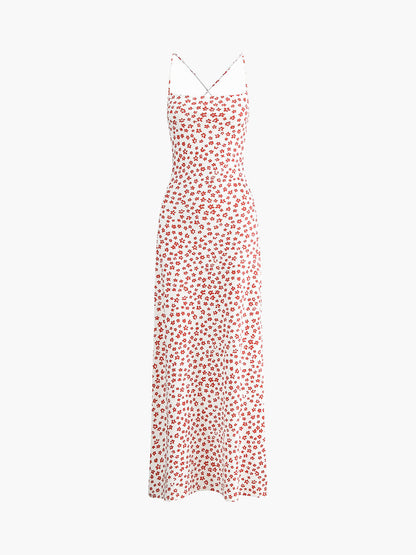 Valencia - Robe Maxi Fleurie à Bretelles Croisées et Fluide