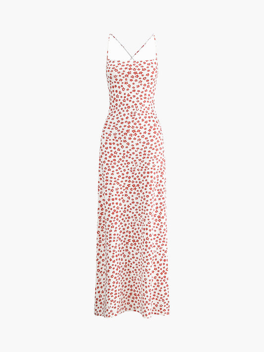Valencia - Robe Maxi Fleurie à Bretelles Croisées et Fluide