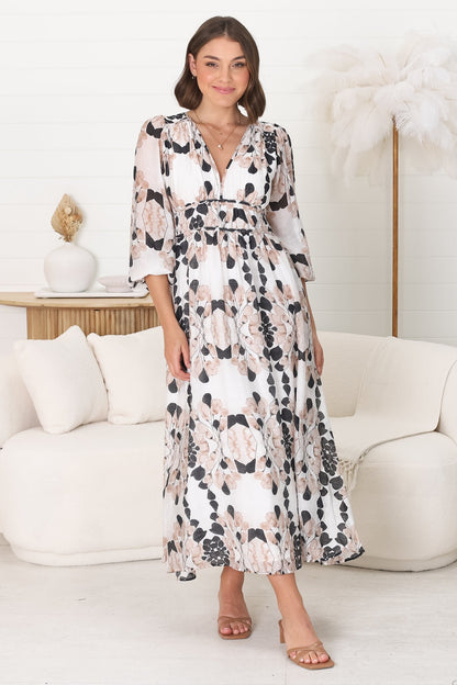 Robe Élégance Midi - Robe en A avec décolleté en V et taille plissée
