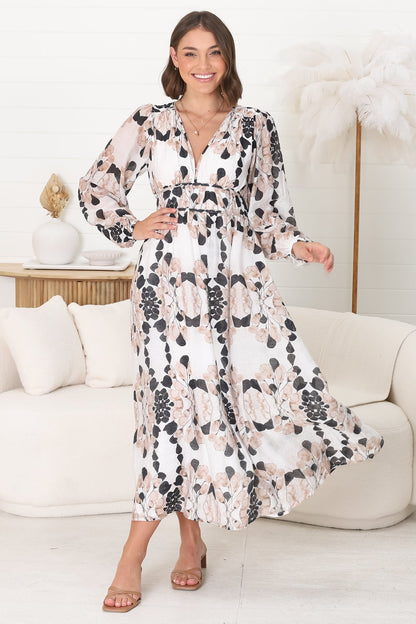 Robe Élégance Midi - Robe en A avec décolleté en V et taille plissée