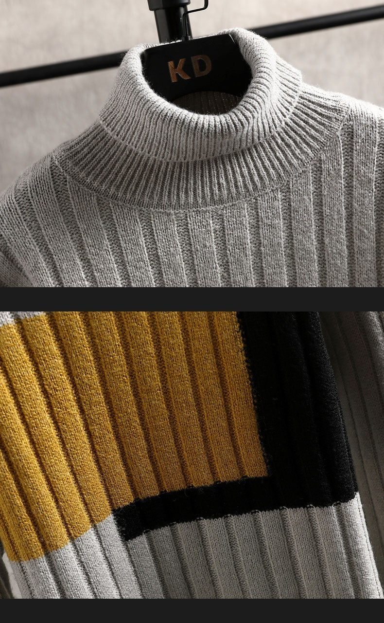 Lorian - Pull bicolore à col roulé côtelé pour homme