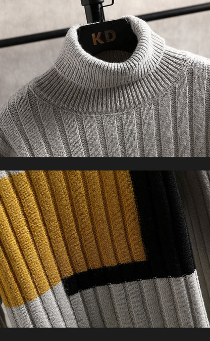 Lorian - Pull bicolore à col roulé côtelé pour homme