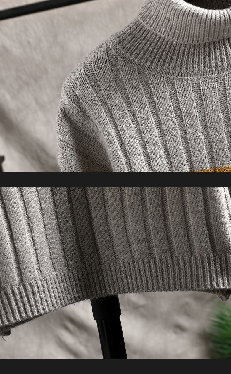 Lorian - Pull bicolore à col roulé côtelé pour homme