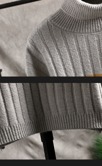 Lorian - Pull bicolore à col roulé côtelé pour homme