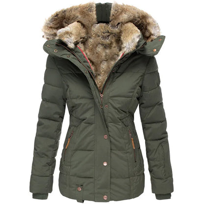 Manteau d'hiver raffiné pour femme avec capuche en fourrure de la marque Aurelia