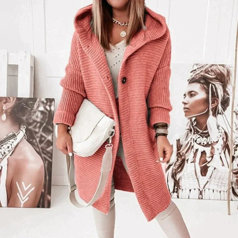 Véronique Couture - Manteau en cuir élégante avec capuche en laine raffinée