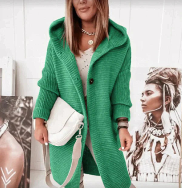 Véronique Couture - Manteau en cuir élégante avec capuche en laine raffinée