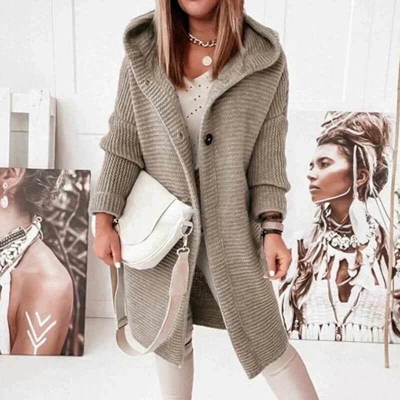 Véronique Couture - Manteau en cuir élégante avec capuche en laine raffinée