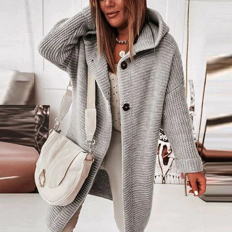 Véronique Couture - Manteau en cuir élégante avec capuche en laine raffinée
