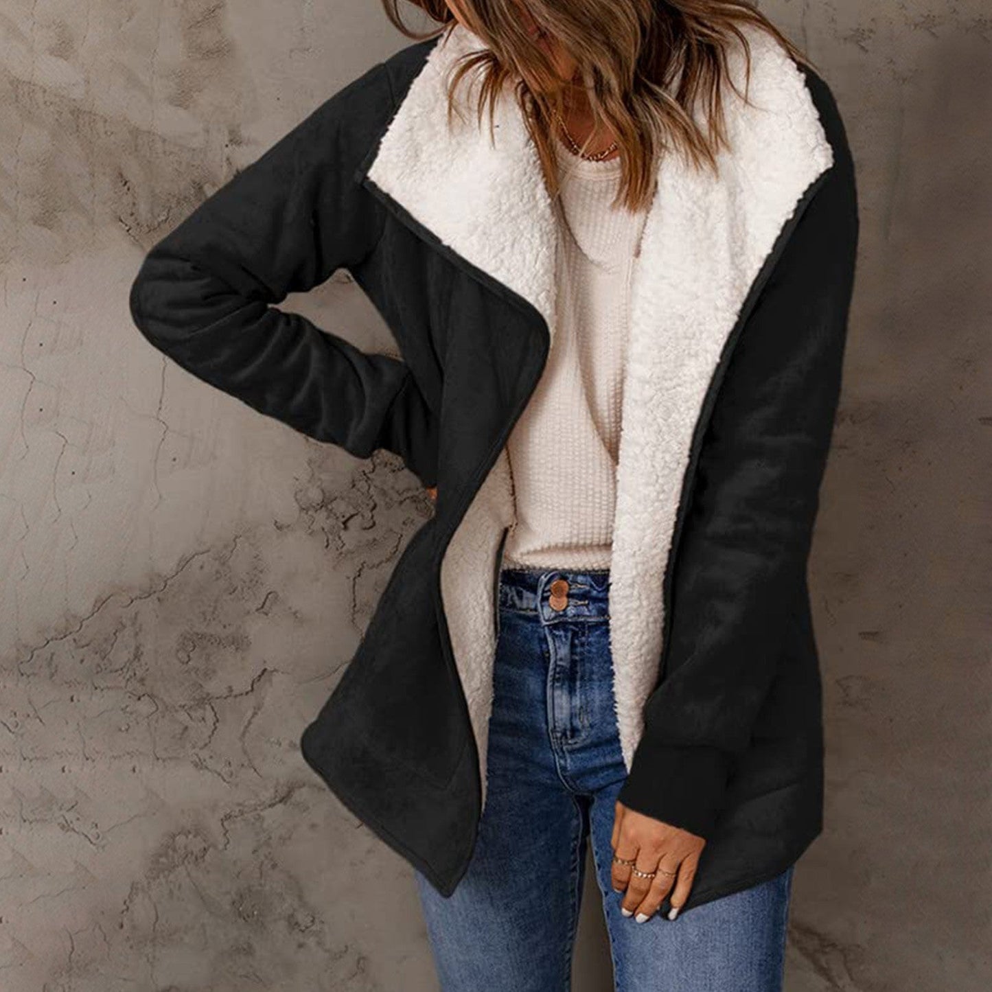 Manteau Élégant en Laine à Manches Longues pour Femme