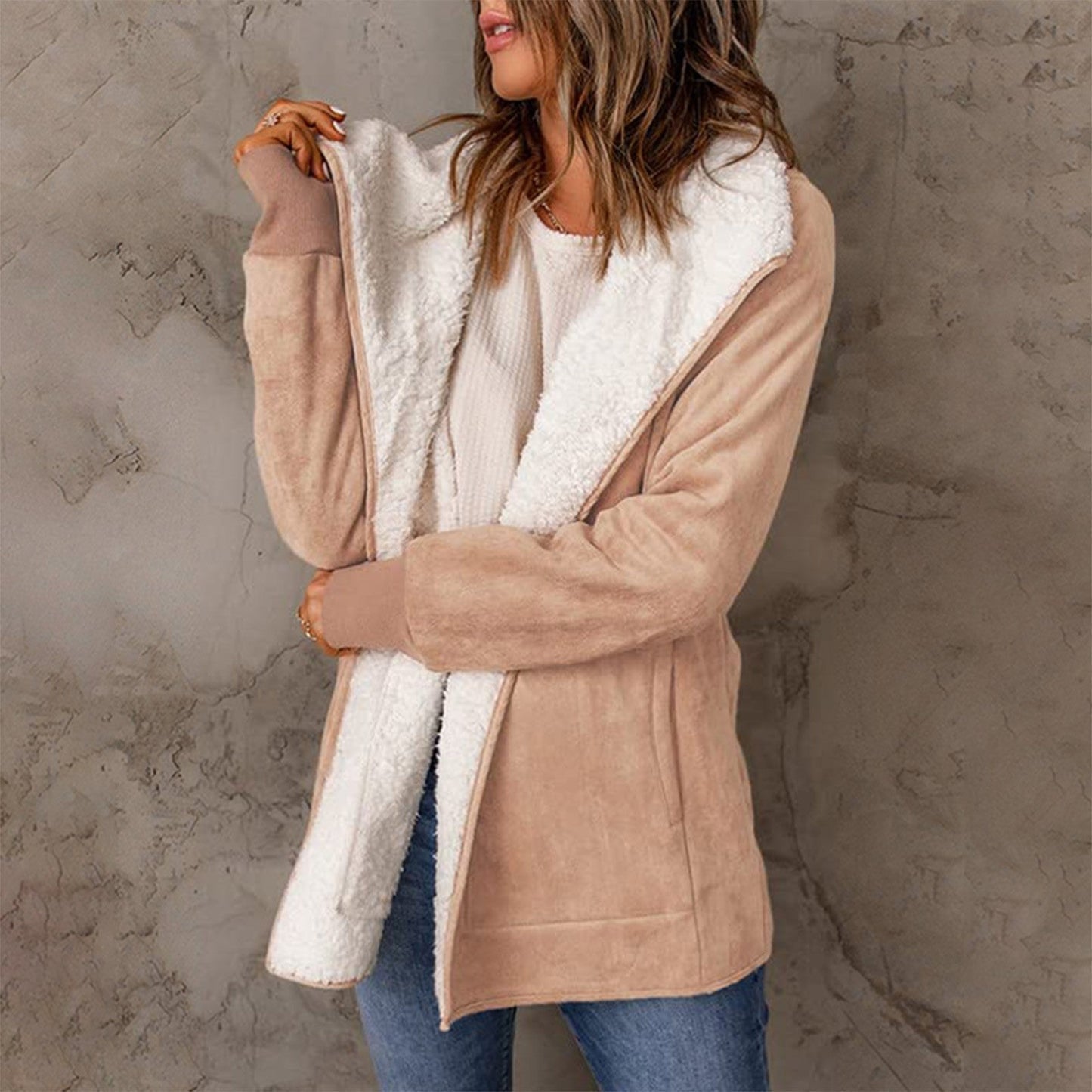 Manteau Élégant en Laine à Manches Longues pour Femme