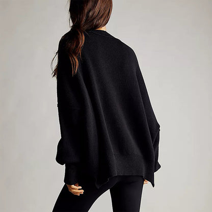 Vérona - Pull Chaleureux Rouge pour Femme à Col Rond et Coupe Oversize