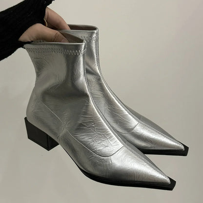 Luxe Élégance - Bottines à Talons Aiguilles en Cuir - Chaussures Automne Hiver Raffinées