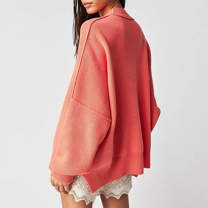 Vérona - Pull Chaleureux Rouge pour Femme à Col Rond et Coupe Oversize