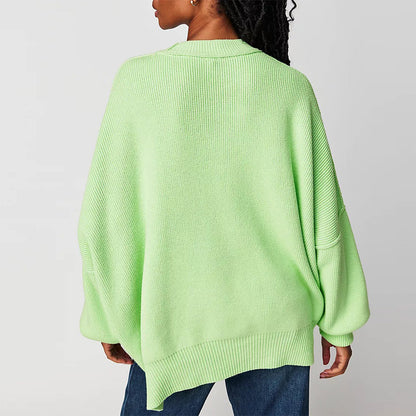 Vérona - Pull Chaleureux Rouge pour Femme à Col Rond et Coupe Oversize