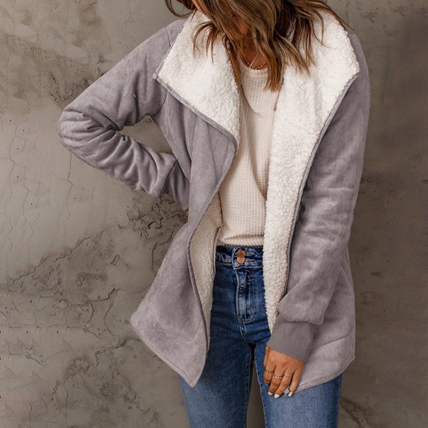 Manteau Élégant en Laine à Manches Longues pour Femme