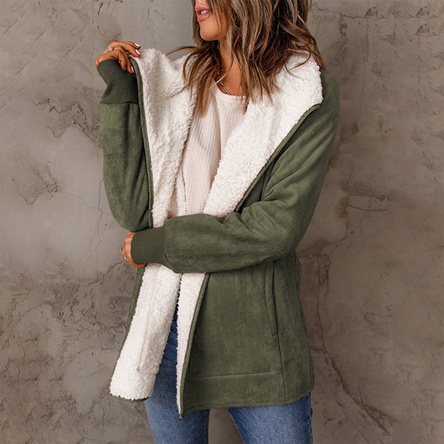 Manteau Élégant en Laine à Manches Longues pour Femme