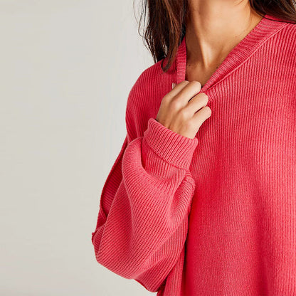 Vérona - Pull Chaleureux Rouge pour Femme à Col Rond et Coupe Oversize