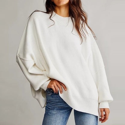 Vérona - Pull Chaleureux Rouge pour Femme à Col Rond et Coupe Oversize