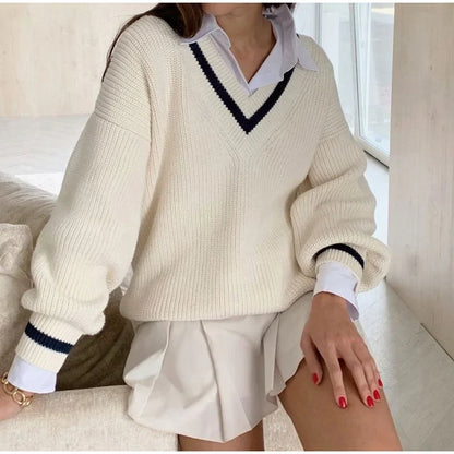 Luxe Étoile - Pull Élégant pour Femme à Manches Longues et Décolleté en V