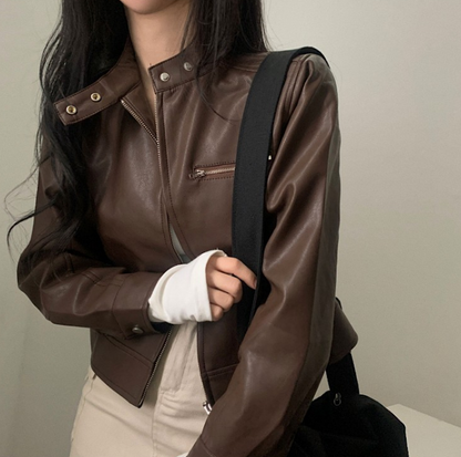Veste Vintage à Col Haut Zippé Élégance Noire