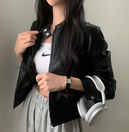 Veste Vintage à Col Haut Zippé Élégance Noire